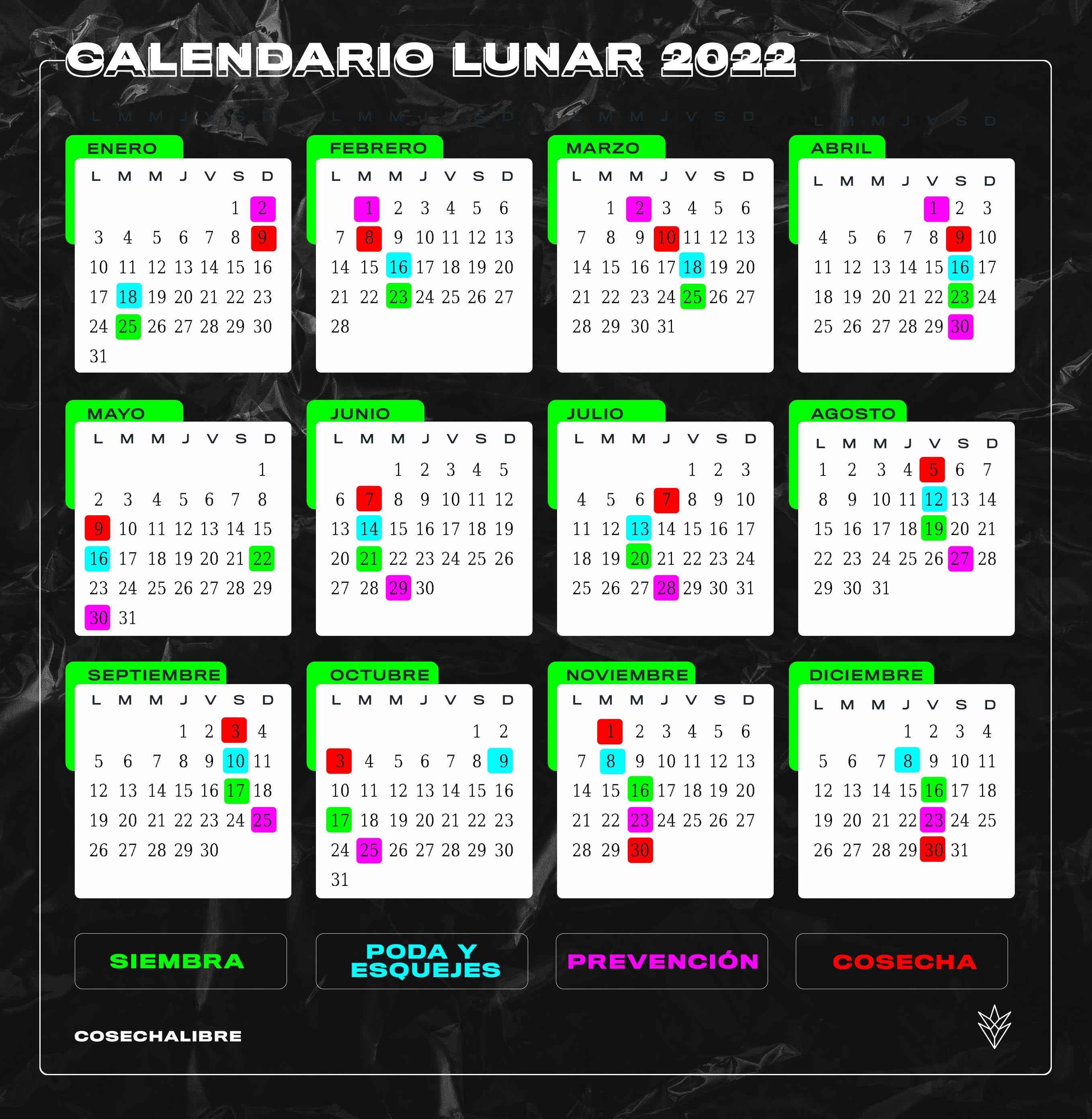 Calendario Lunar Cannabico para el Hemisferio Sur 2022